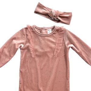Petit Lem Rose Velour & Gold Metallic Dot Footie 9M